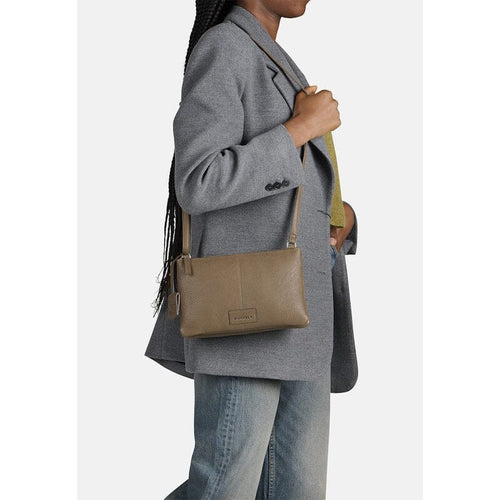 Burkely Soft Skylar Crossbody Bag Double Pocket Zip Taupe Burkely 