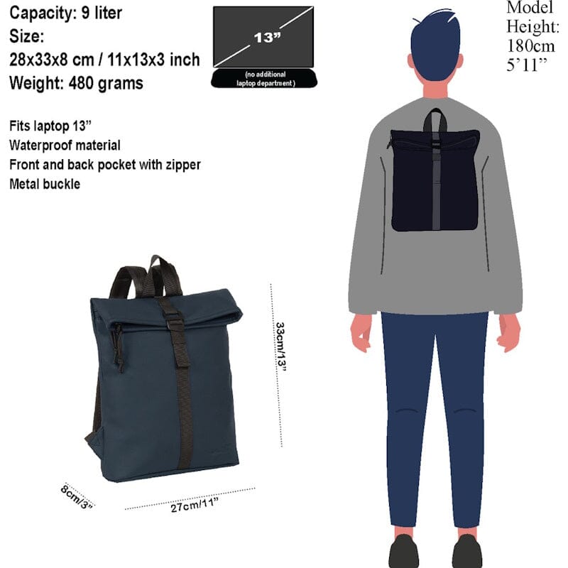 New Rebels Mart S Waterproof Flap Rugzak Navy Blue New Rebels 