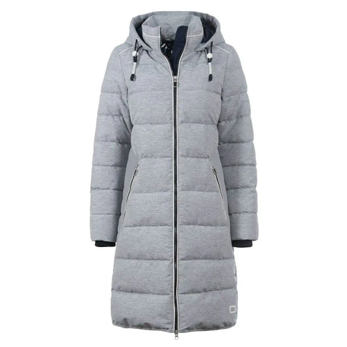 Soquesto Lange Gewatteerde Winterjas met Capuchon Donkerblauw Melange Soquesto 